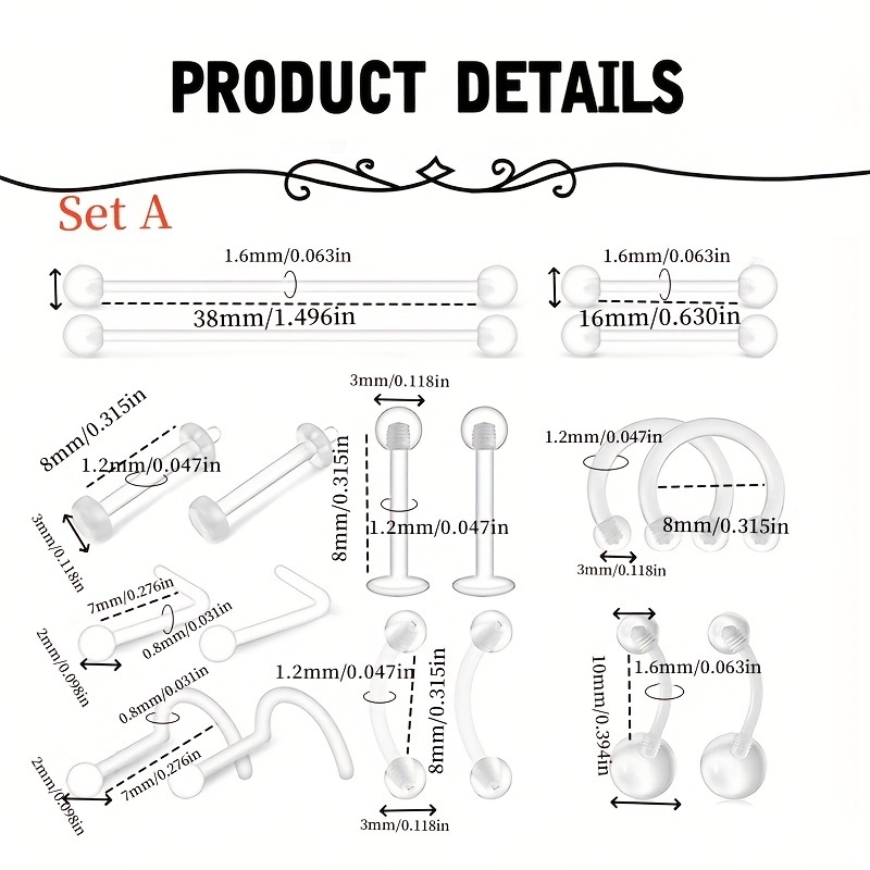 36 個ピアスキットリテーナープラスチック工業用バーベル眉毛 - Body Jewelry Industrial のレビューと価格