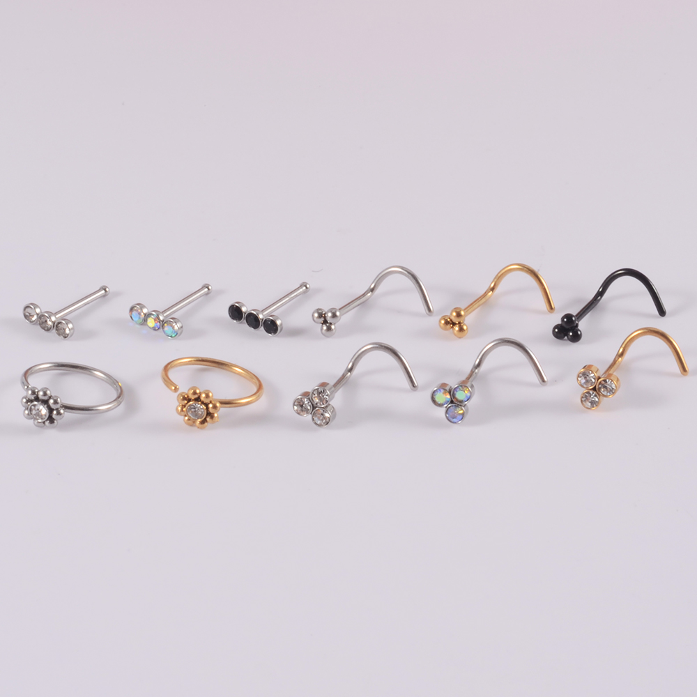 外科用鋼製ノーズスタッド,クリスタルスクリューイヤリング,2 - Body Jewelry Storage のレビューと価格