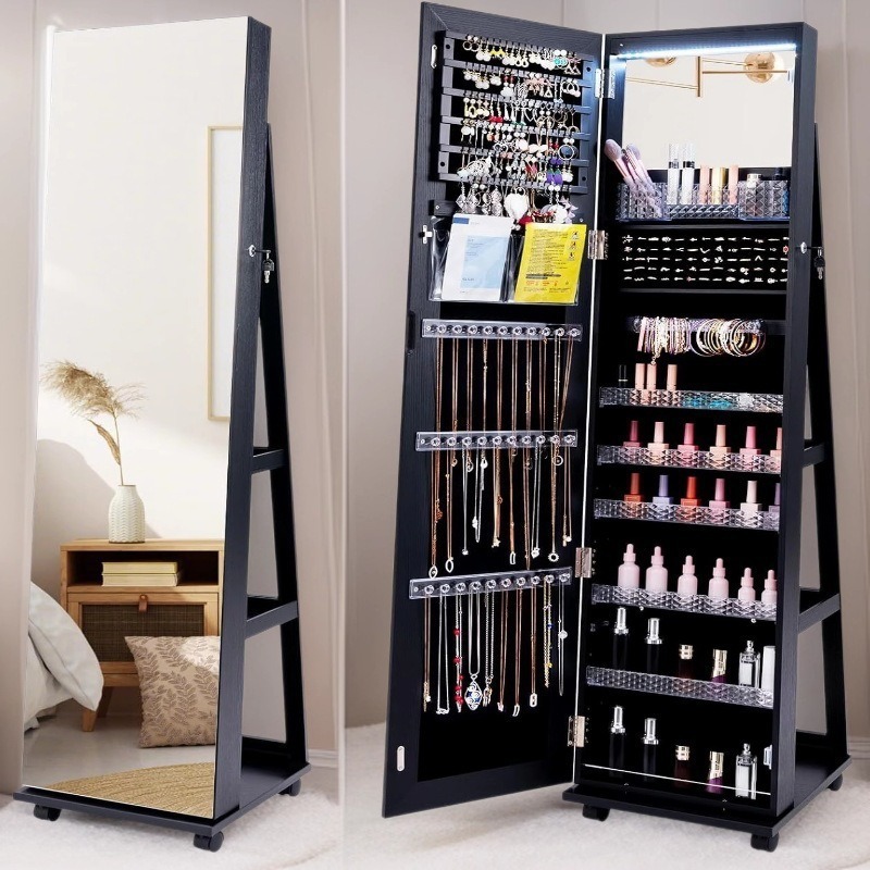 無垢材回転式フロアスタンド全身スマートミラー、ジュエリー収納 - Body Jewelry Storage のレビューと価格
