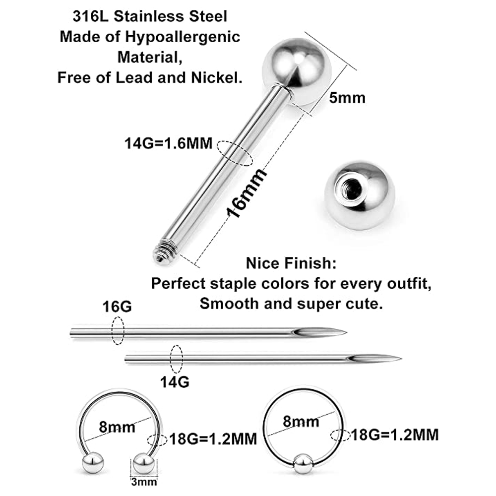 ステンレス鋼の眉毛リング,ピアスキット,14g,16g - Body Jewelry Industrial のレビューと価格
