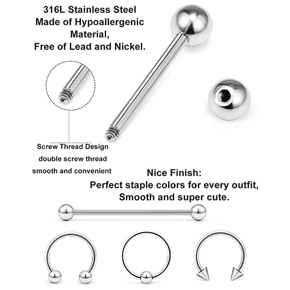 ステンレス鋼の眉毛リング,ピアスキット,14g,16g - Body Jewelry Industrial のレビューと価格