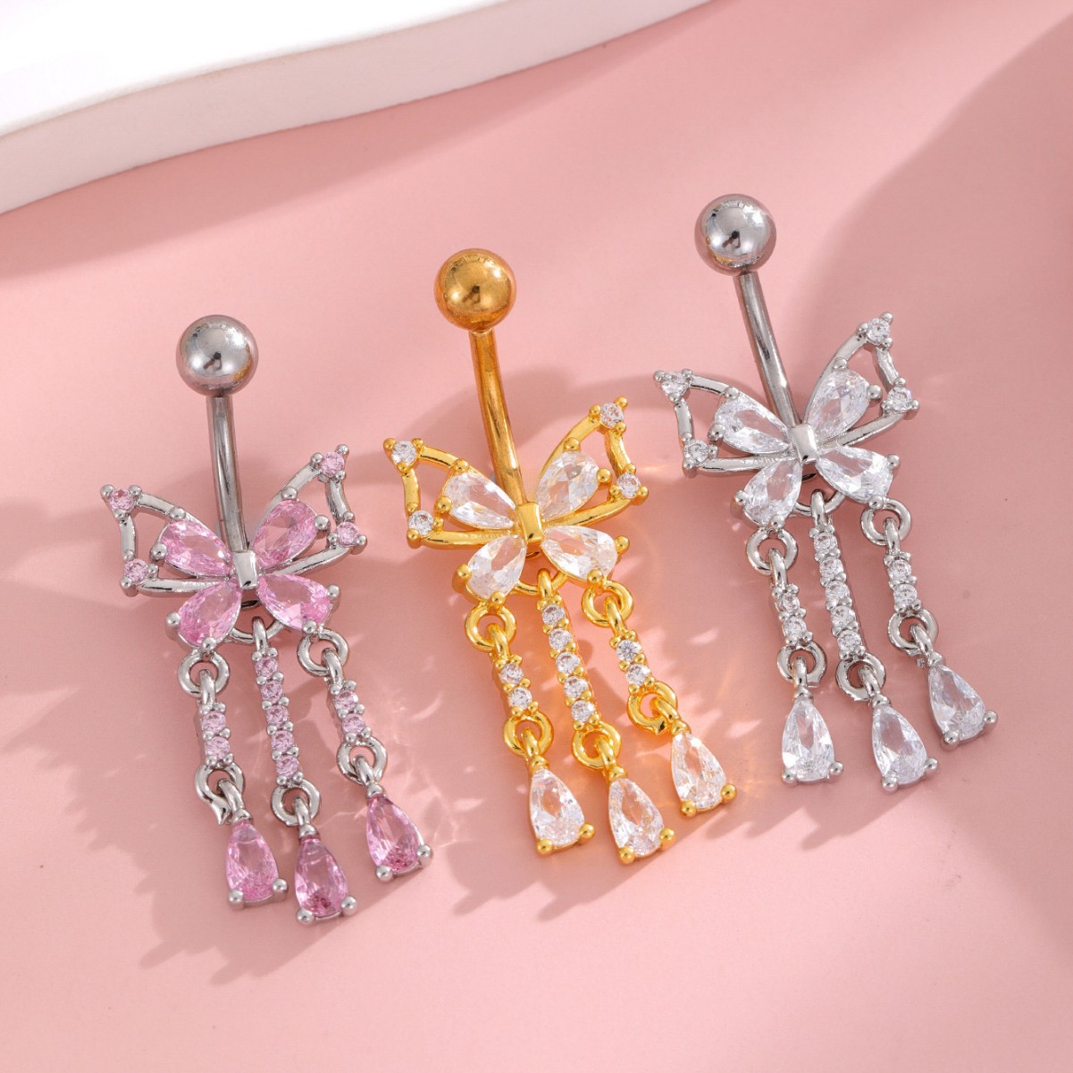 高品質の銅とCZバタフライのベリーボタンリング、女性用ステン - Body Piercing Quality Jewelry のレビューと価格