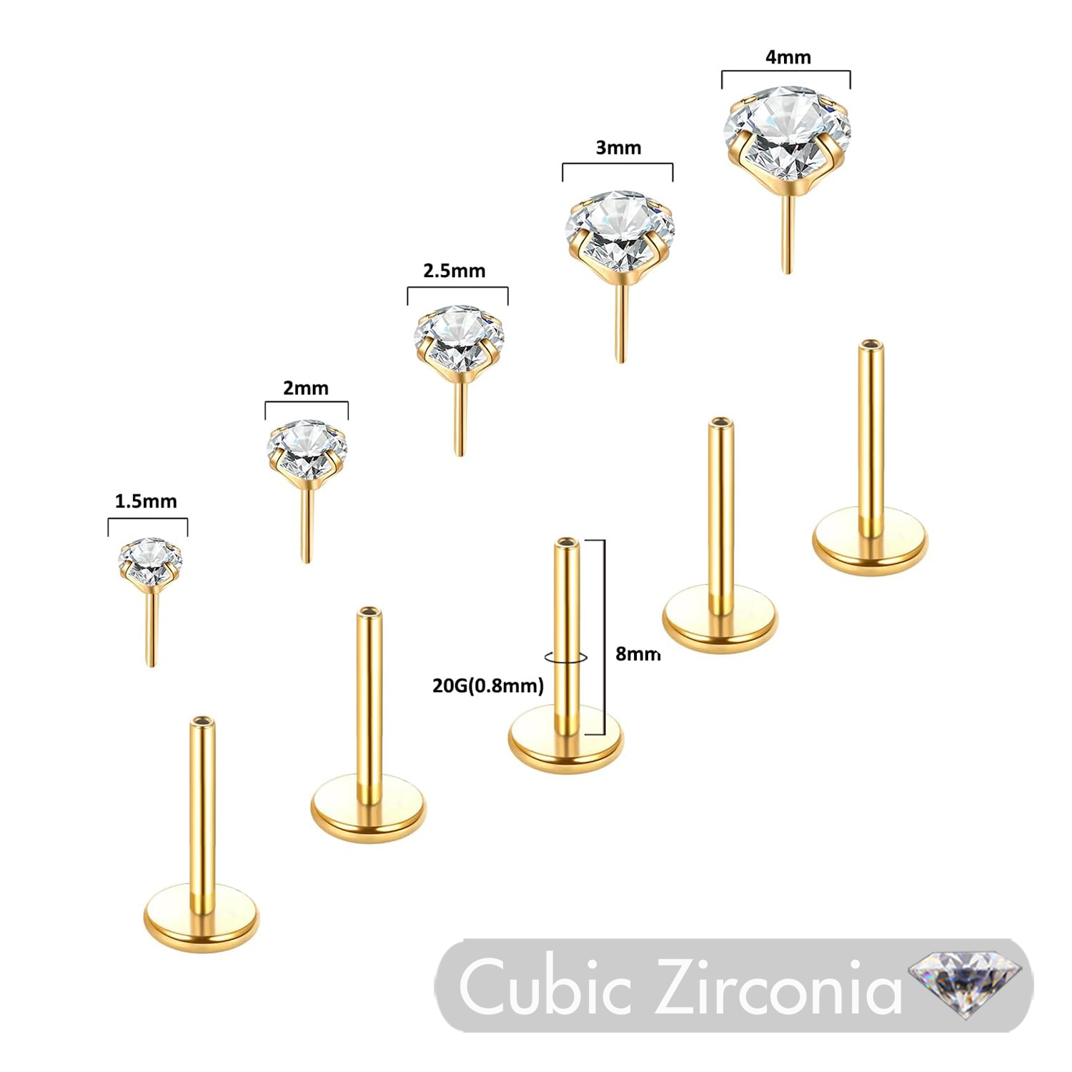 5個セット ステンレス製イヤリング カルティジャージ トラグ - Flat Back Labret Stud のレビューと価格