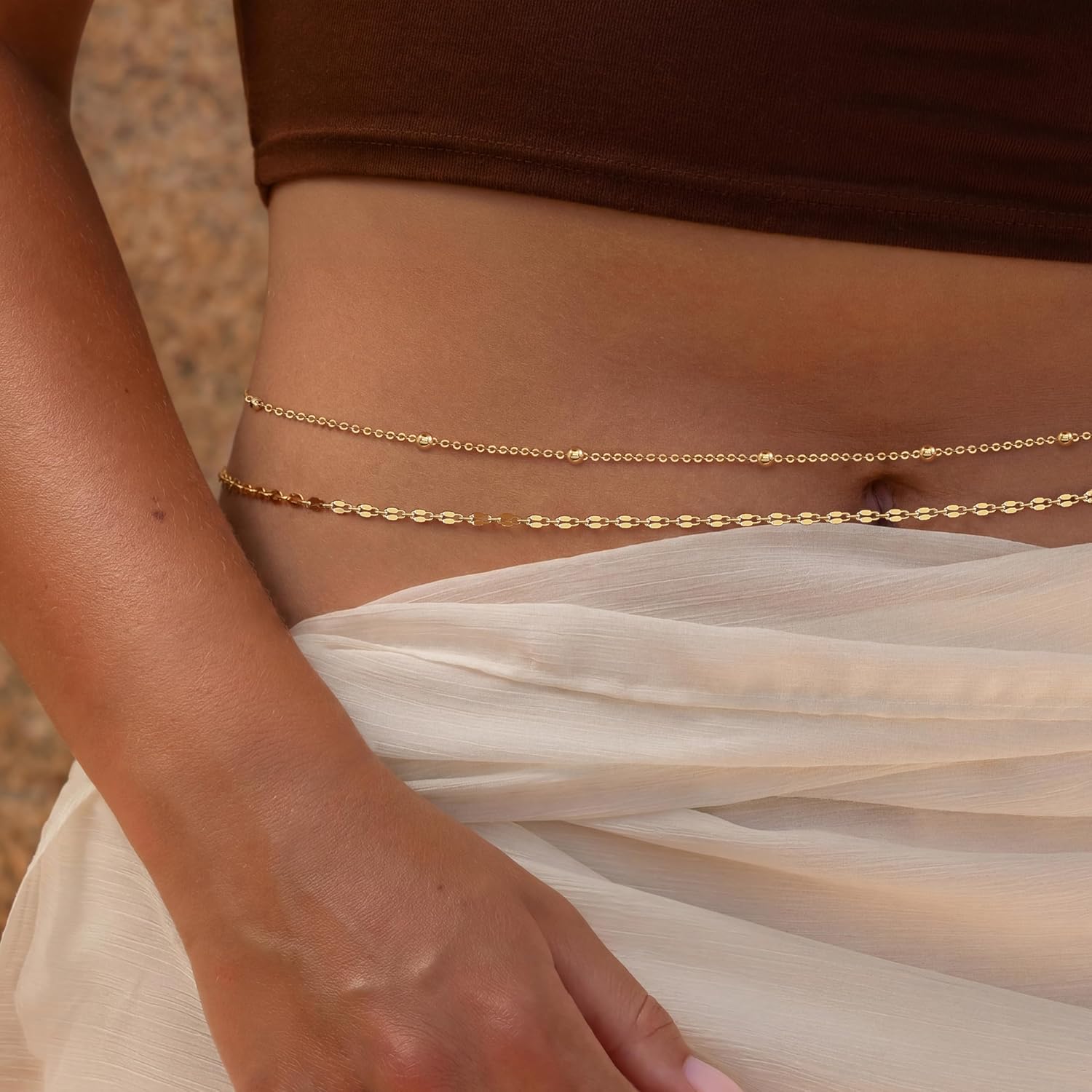 14K金メッキウエストチェーン、女性用レイヤードウエストビー - Body Jewelry In Bulk のレビューと価格